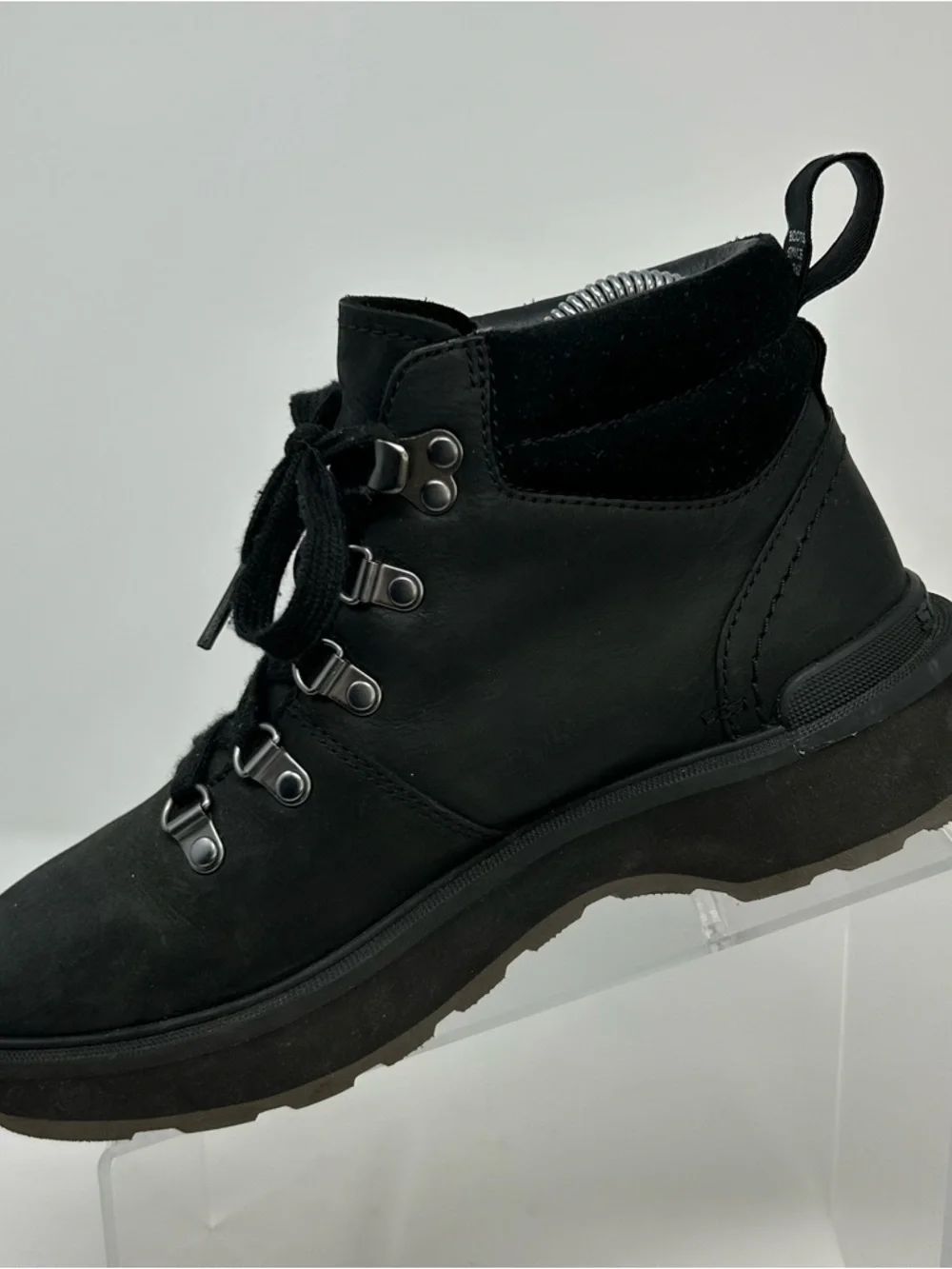 Sorel Hi-Line Hiker Womens Ankle Boots Black Lace Up Lug Sole Combat Size 7